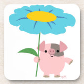 Cute Cartoon pig met Gift (blauw) Onderzetters ree (Voorkant)