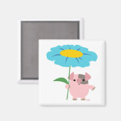 Cute Cartoon pig met Gift (Blue) Magnet (Voorkant / Achterkant)