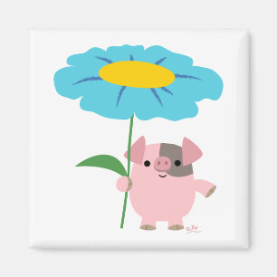 Cute Cartoon pig met Gift (Blue) Magnet