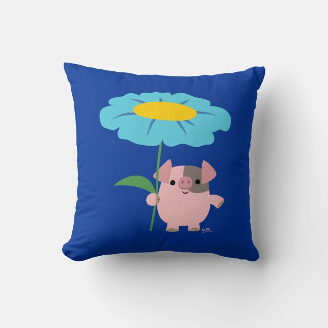 Cute Cartoon pig met Gift (Blue) Pillow Kussen (Voorkant)