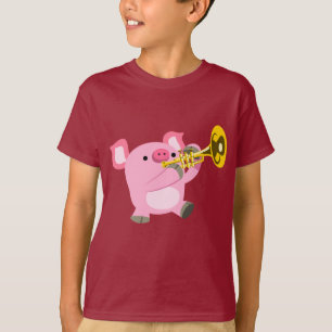 Cute Cartoon Pig Peling Trumpet Kinder T-Shirt