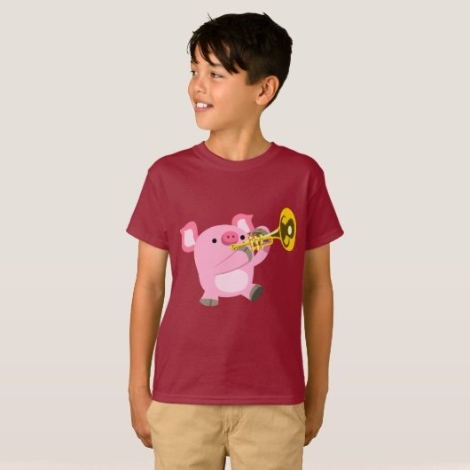 Cute Cartoon Pig Peling Trumpet Kinder T-Shirt (Voorkant volledig)