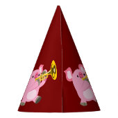 Cute Cartoon Pig Playing Trumpet Party Hat Feesthoedjes (Achterkant)
