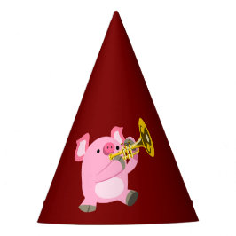 Cute Cartoon Pig Playing Trumpet Party Hat Feesthoedjes