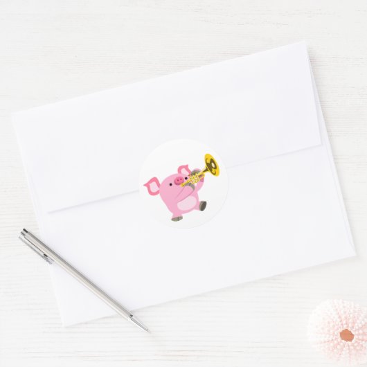 Cute Cartoon Pig Playing Trumpet Sticker (Envelop)