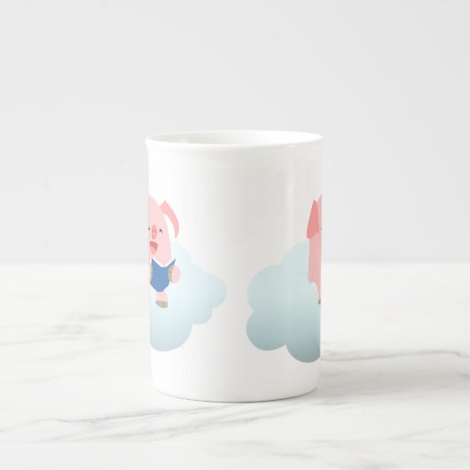 Cute Cartoon Pig Reader on Cloud Bone China Mok (Voorkant)