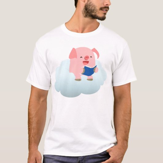 Cute Cartoon Pig Reader on Cloud Children T-Shirt (Voorkant)