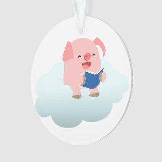 Cute Cartoon Pig Reader op Cloud Acrylornament Ornament