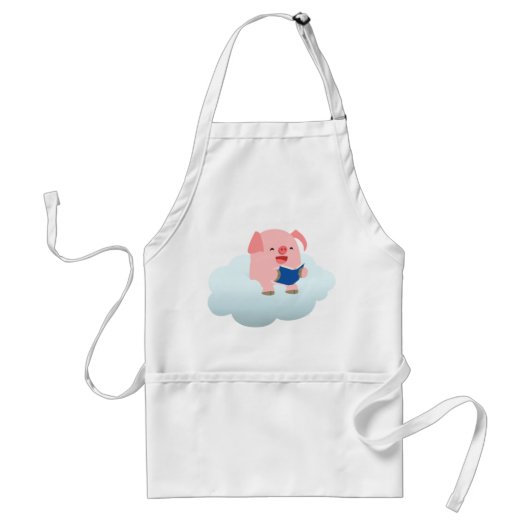 Cute Cartoon Pig Reader op Cloud Apron Standaard Schort (Voorkant)