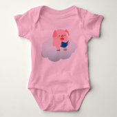 Cute Cartoon Pig Reader op Cloud Baby Romper (Voorkant)