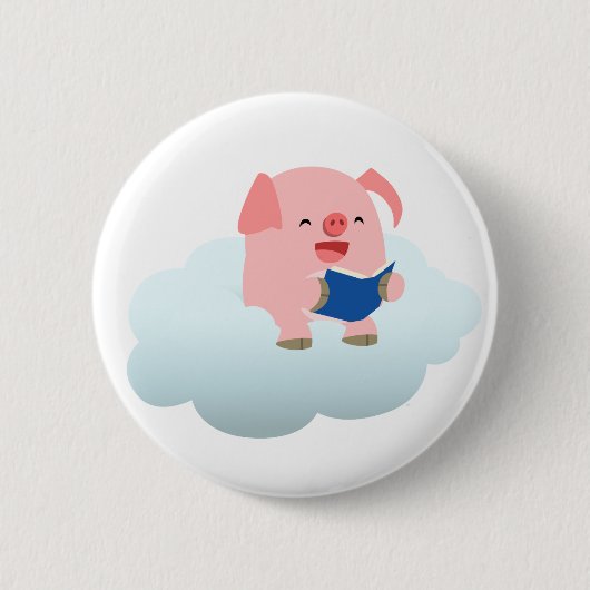 Cute Cartoon Pig Reader op Cloud Button Badge (Voorkant)