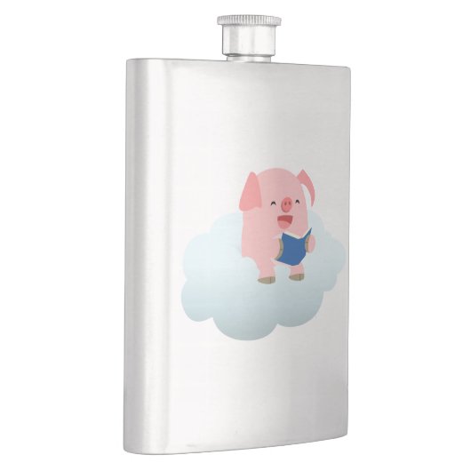 Cute Cartoon Pig Reader op Cloud Classic Flask Flacon (Rechts)