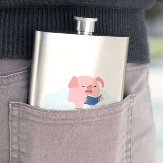 Cute Cartoon Pig Reader op Cloud Classic Flask Flacon (Voorbeeld)