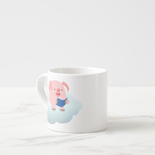Cute Cartoon Pig Reader op Cloud Espresso Mok (Links)