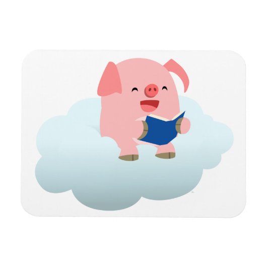 Cute Cartoon Pig Reader op Cloud Flexible Magnet Magneet (Horizontaal)