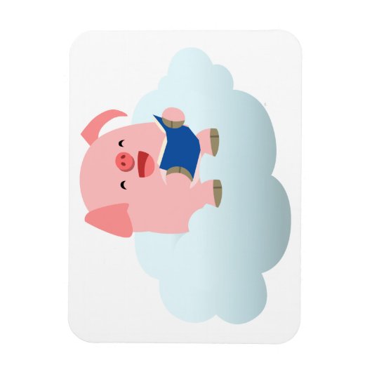 Cute Cartoon Pig Reader op Cloud Flexible Magnet Magneet (Verticaal)