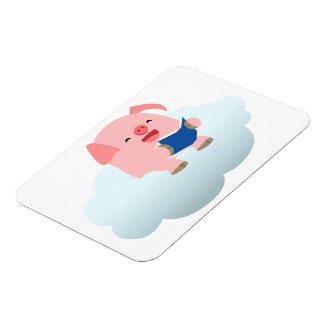 Cute Cartoon Pig Reader op Cloud Flexible Magnet Magneet