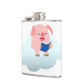Cute Cartoon Pig Reader op Cloud Hip Flask Heupfles (Links)