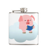 Cute Cartoon Pig Reader op Cloud Hip Flask Heupfles (Voorkant)
