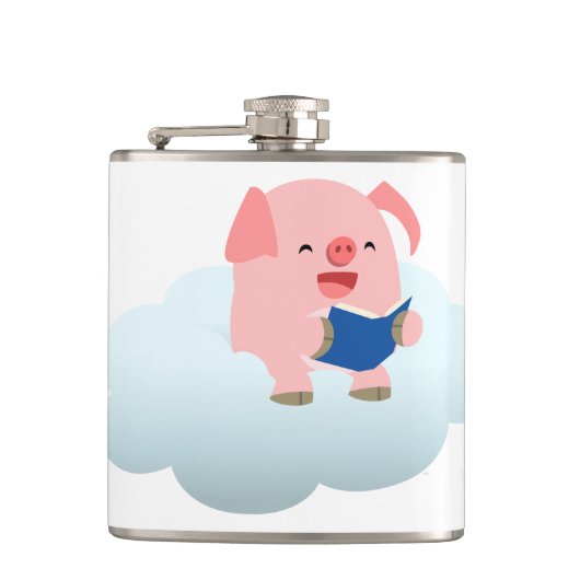 Cute Cartoon Pig Reader op Cloud Hip Flask Heupfles (Voorkant)