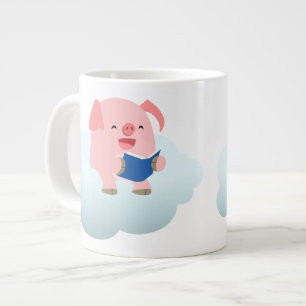 Cute Cartoon Pig Reader op Cloud Jumbo Mok