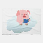 Cute Cartoon Pig Reader op Cloud Kitchen Towel Theedoek (Horizontaal)