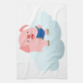 Cute Cartoon Pig Reader op Cloud Kitchen Towel Theedoek (Verticaal)