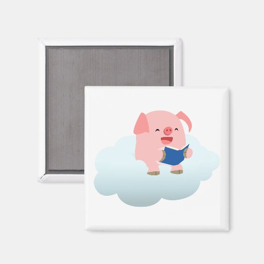 Cute Cartoon Pig Reader op Cloud Magnet (Voorkant / Achterkant)