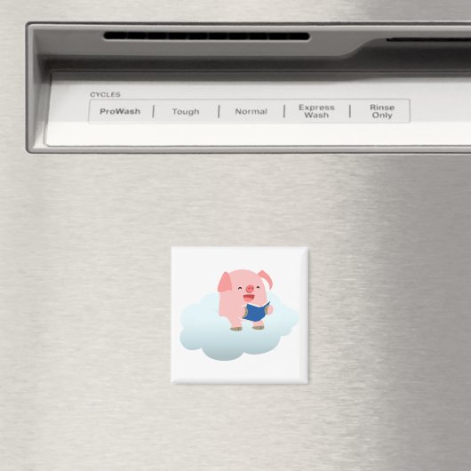 Cute Cartoon Pig Reader op Cloud Magnet (Insitu (Vaatwasser))