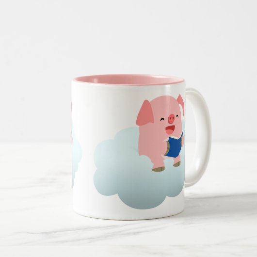 Cute Cartoon Pig Reader op Cloud Mok (Voorkant rechts)