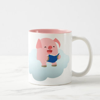 Cute Cartoon Pig Reader op Cloud Mok