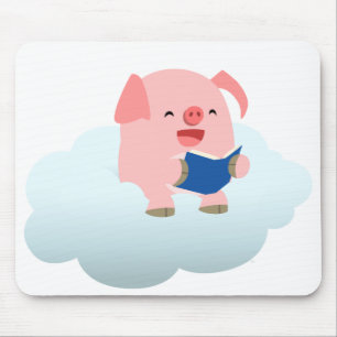 Cute Cartoon Pig Reader op Cloud Mousepad Muismat