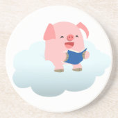 Cute Cartoon Pig Reader op Cloud Onderzetter (Voorkant)
