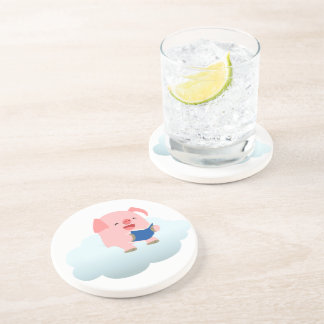 Cute Cartoon Pig Reader op Cloud Onderzetter