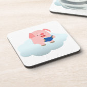 Cute Cartoon Pig Reader op Cloud Onderzetters Set (Linkerzijde)