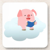 Cute Cartoon Pig Reader op Cloud Onderzetters Set (Voorkant)