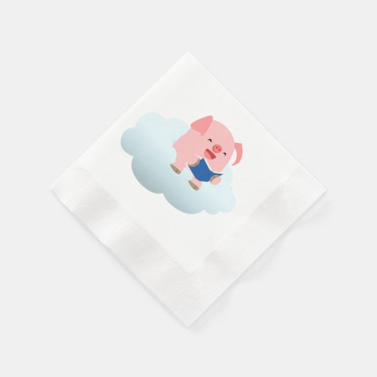 Cute Cartoon Pig Reader op Cloud Paper Napkins Servetten (Hoek)