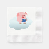 Cute Cartoon Pig Reader op Cloud Paper Napkins Servetten (Voorkant)