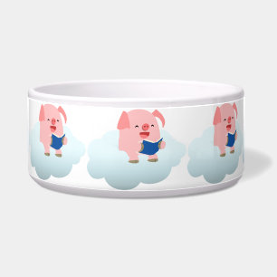 Cute Cartoon Pig Reader op Cloud Pet Bowl Voerbakje