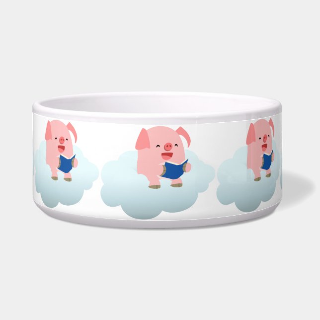 Cute Cartoon Pig Reader op Cloud Pet Bowl Voerbakje (Voorkant)