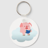Cute Cartoon Pig Reader op Cloud Sleutelhanger (Voorkant)