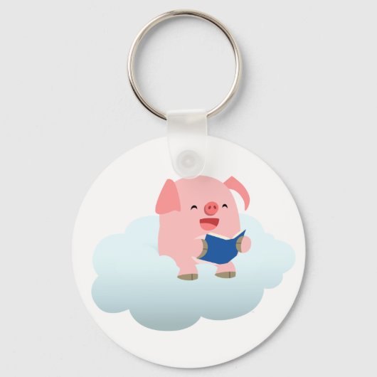 Cute Cartoon Pig Reader op Cloud Sleutelhanger (Voorkant)