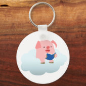 Cute Cartoon Pig Reader op Cloud Sleutelhanger (Voorkant)