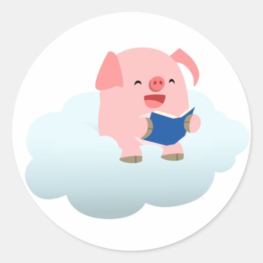 Cute Cartoon Pig Reader op Cloud Sticker (Voorkant)