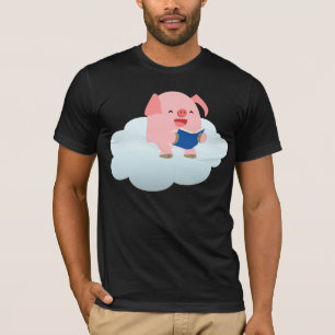 Cute Cartoon Pig Reader op Cloud T-Shirt