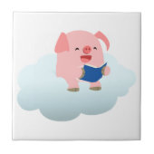 Cute Cartoon Pig Reader op Cloud Tile Tegeltje (Voorkant)