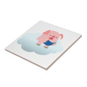 Cute Cartoon Pig Reader op Cloud Tile Tegeltje (Zijkant)