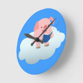 Cute Cartoon Pig Reader op Cloud Wall Clock Ronde Klok (Hoek)