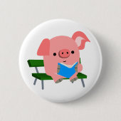 Cute Cartoon Pig Reading on a Bench Button Badge (Voorkant)