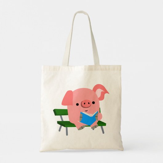 Cute Cartoon Pig Reading on a Bench Canvas tas (Achterkant)